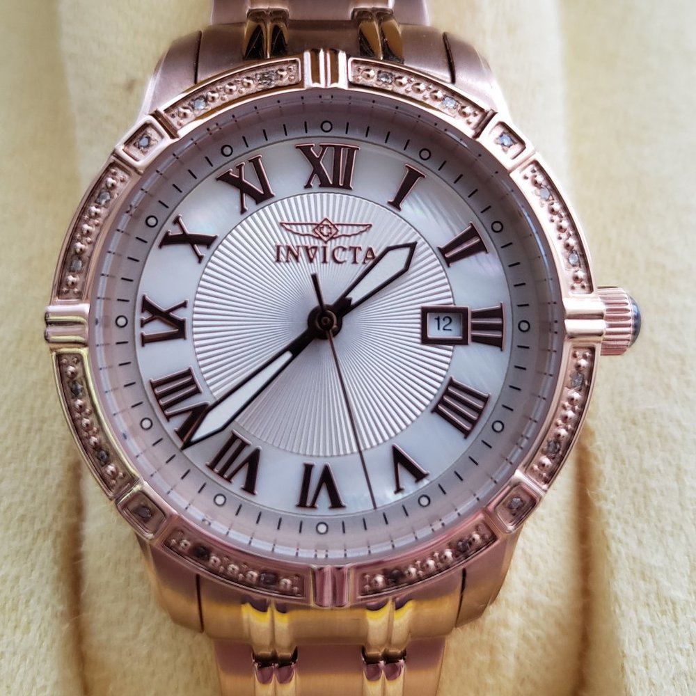 Invicta 14997 Rose Gold Tone Angel Diamond Accented Stainless Steel Watch MOP